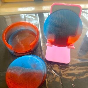 Beautiful blue and orange anger resin coaster sets